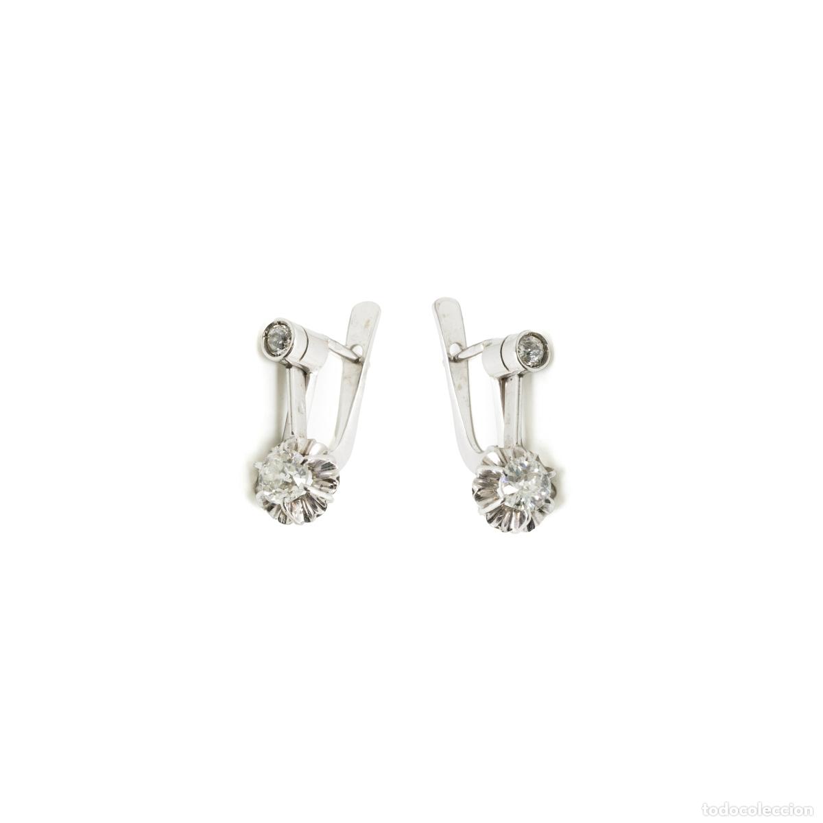 Joyeria: Par de pendientes de oro de 19,2 quilates y diamantes. - Foto 1