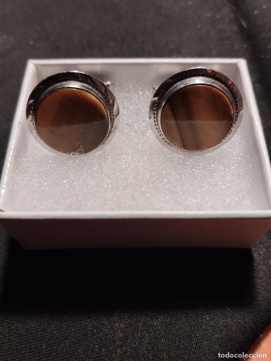 Joyeria: Gemelos de plata mexicana 0.925 &ndash; MEXICO 925 RRC &ndash; Ojo de tigre &ndash; Muy buen estado