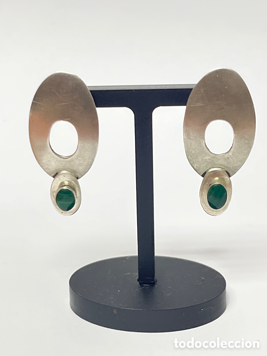 Joyeria: Pendientes de plata y malaquita /P448