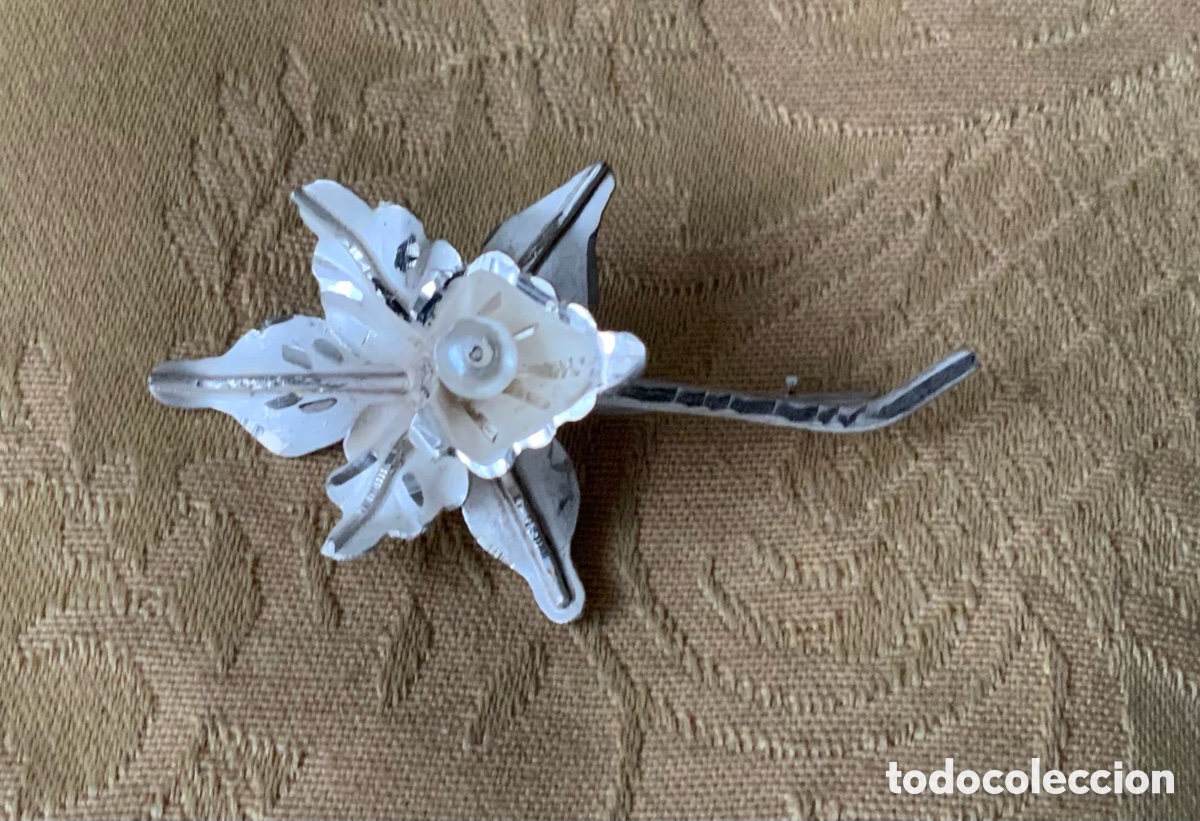 Joyeria: BROCHE ANTIGUA ORQUIDEA DE PLATA CON PERLA - Foto 2