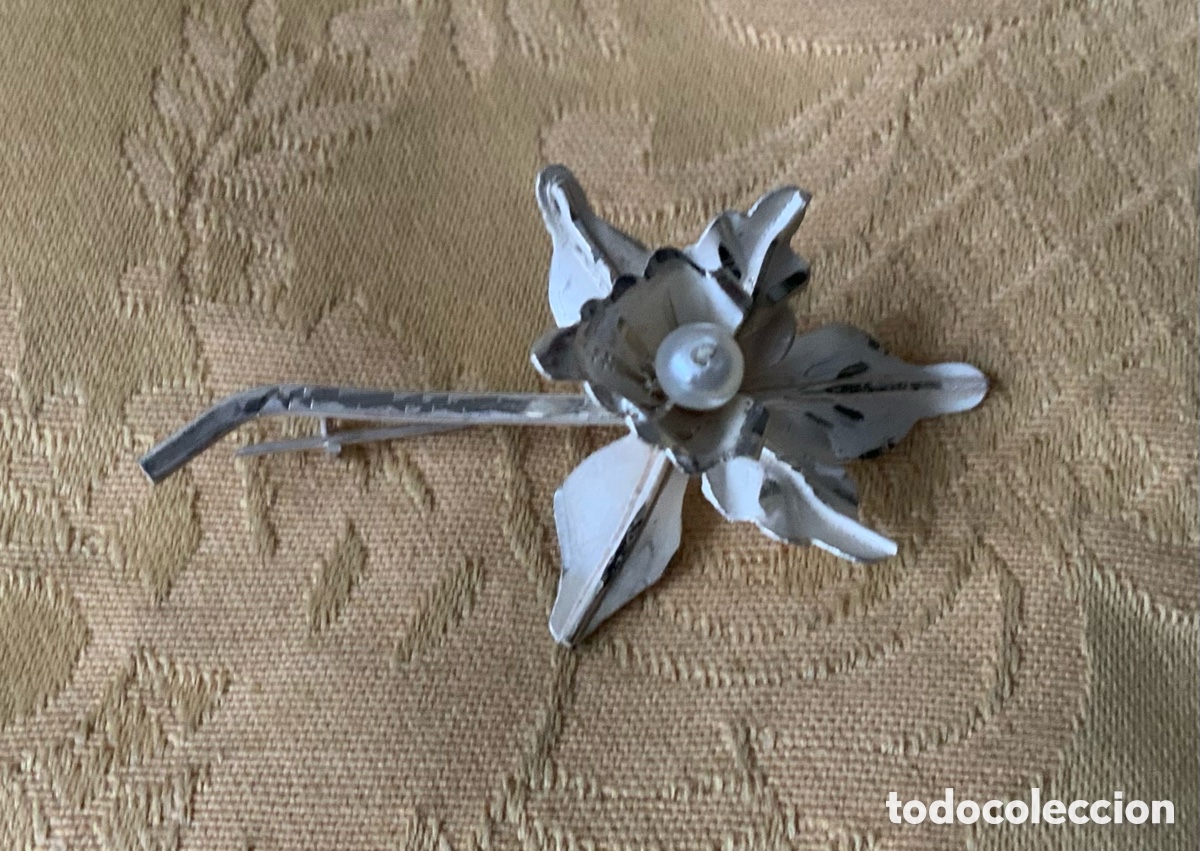 Joyeria: BROCHE ANTIGUA ORQUIDEA DE PLATA CON PERLA - Foto 3