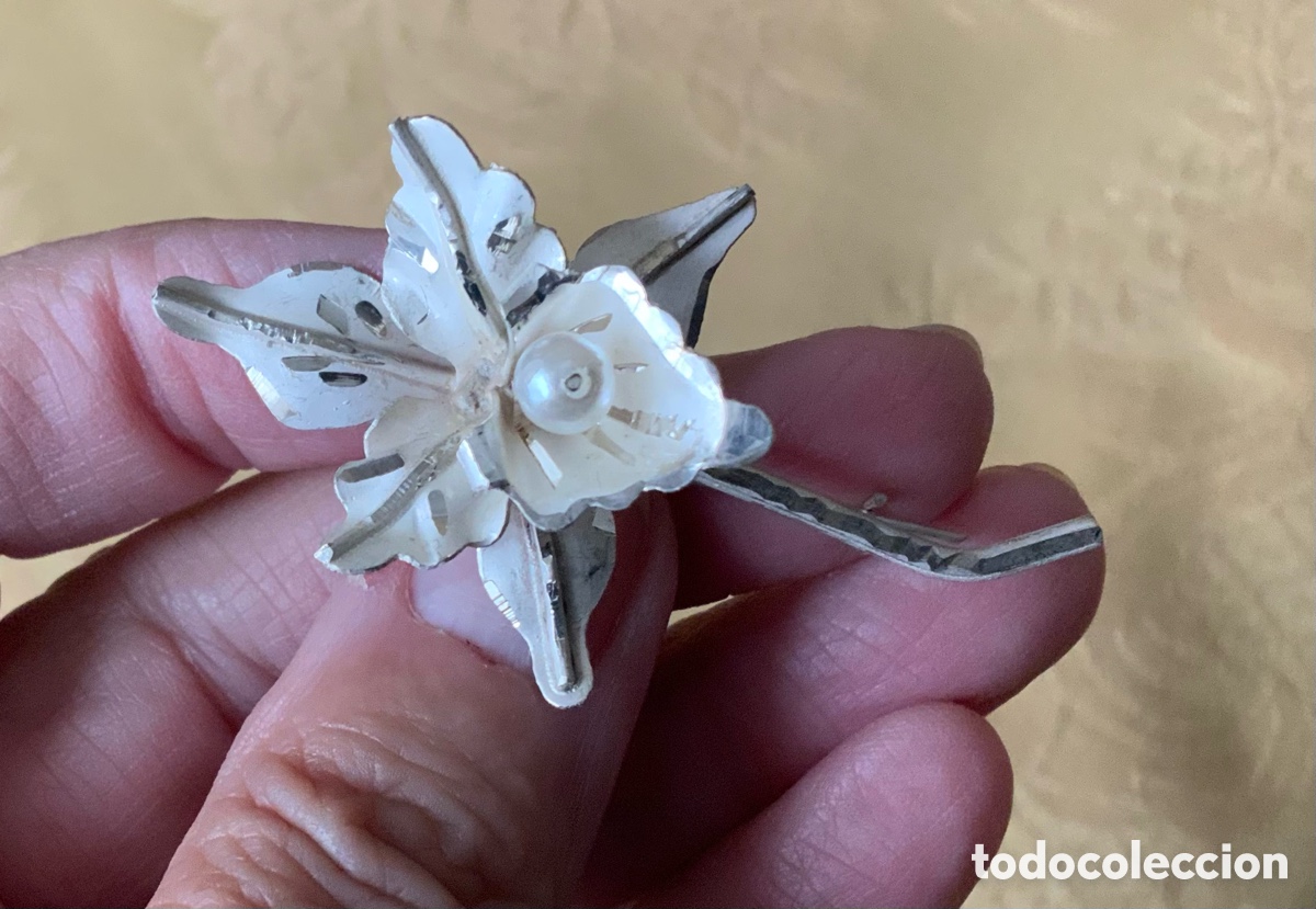 Joyeria: BROCHE ANTIGUA ORQUIDEA DE PLATA CON PERLA - Foto 4
