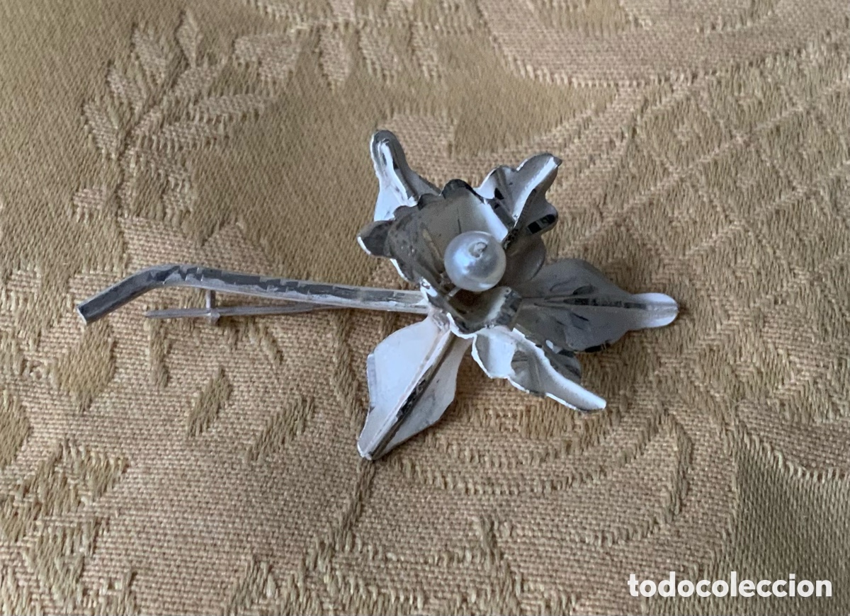 Joyeria: BROCHE ANTIGUA ORQUIDEA DE PLATA CON PERLA - Foto 5