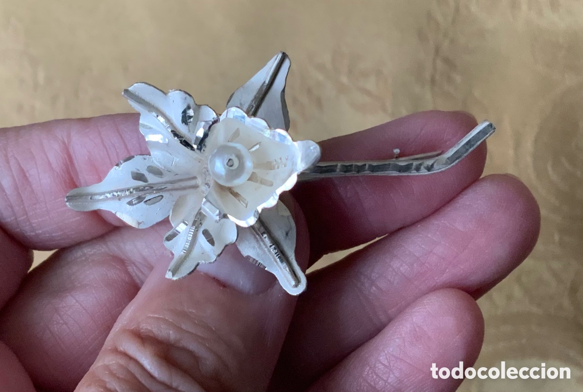Joyeria: BROCHE ANTIGUA ORQUIDEA DE PLATA CON PERLA - Foto 8