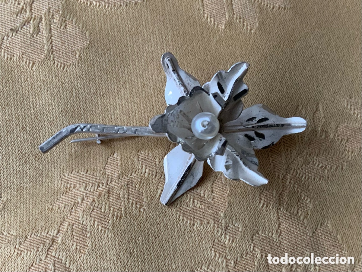Joyeria: BROCHE ANTIGUA ORQUIDEA DE PLATA CON PERLA - Foto 9