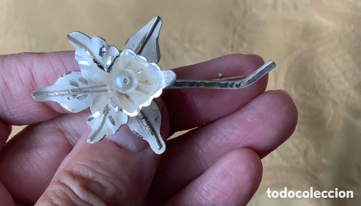 Joyeria: BROCHE ANTIGUA ORQUIDEA DE PLATA CON PERLA - Foto 10