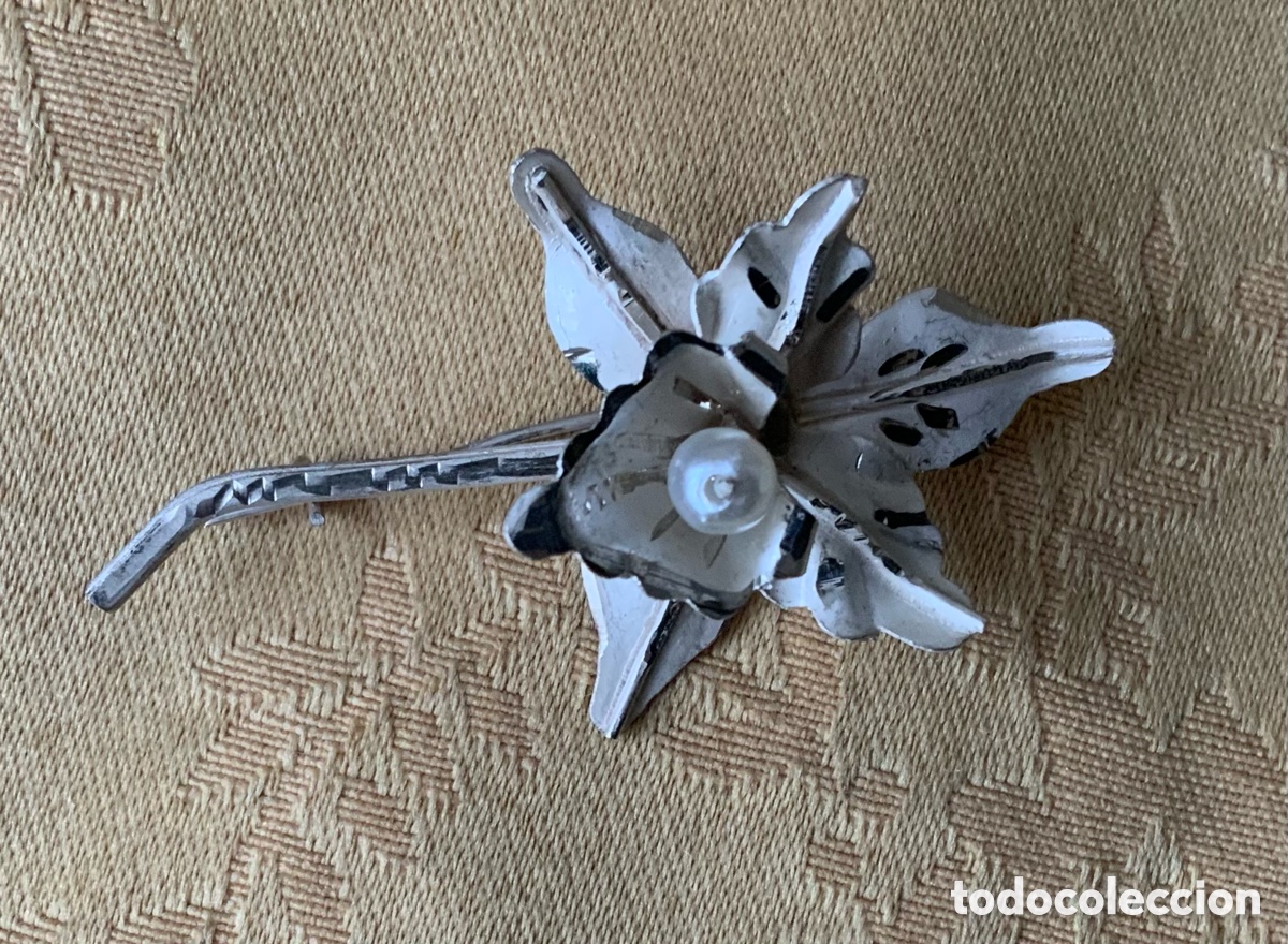 Joyeria: BROCHE ANTIGUA ORQUIDEA DE PLATA CON PERLA - Foto 11