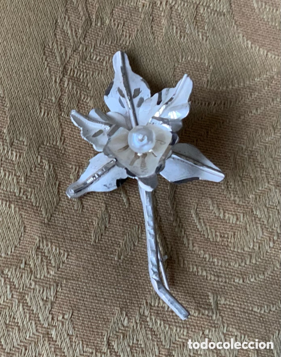 Joyeria: BROCHE ANTIGUA ORQUIDEA DE PLATA CON PERLA - Foto 1
