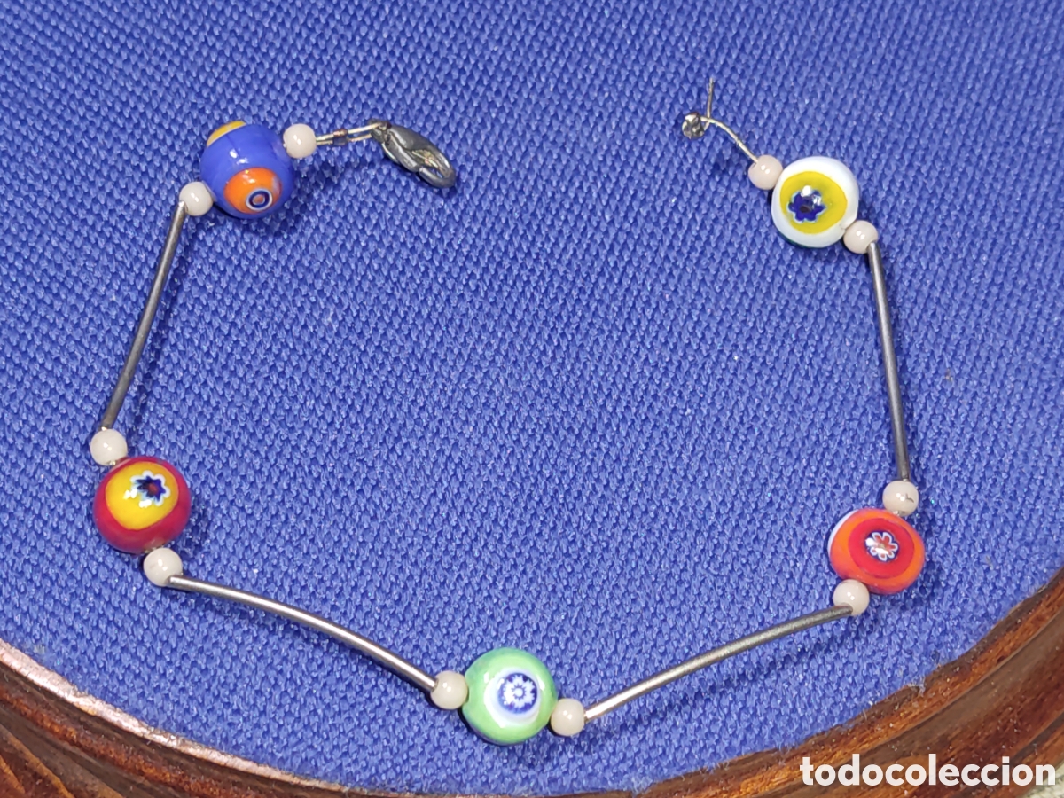 Joyeria: Pulsera ojo turco de cristal de Murano,hilo de sirga.Vintage.