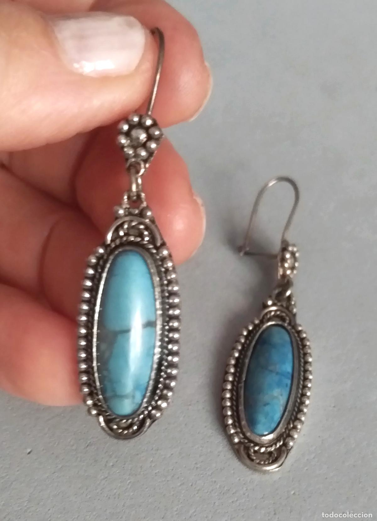 Joyeria: Pendientes largos de plata de ley contrastada, con piedra azul. - Foto 2