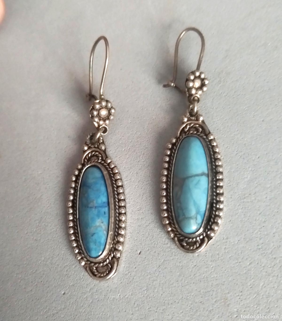Joyeria: Pendientes largos de plata de ley contrastada, con piedra azul. - Foto 6