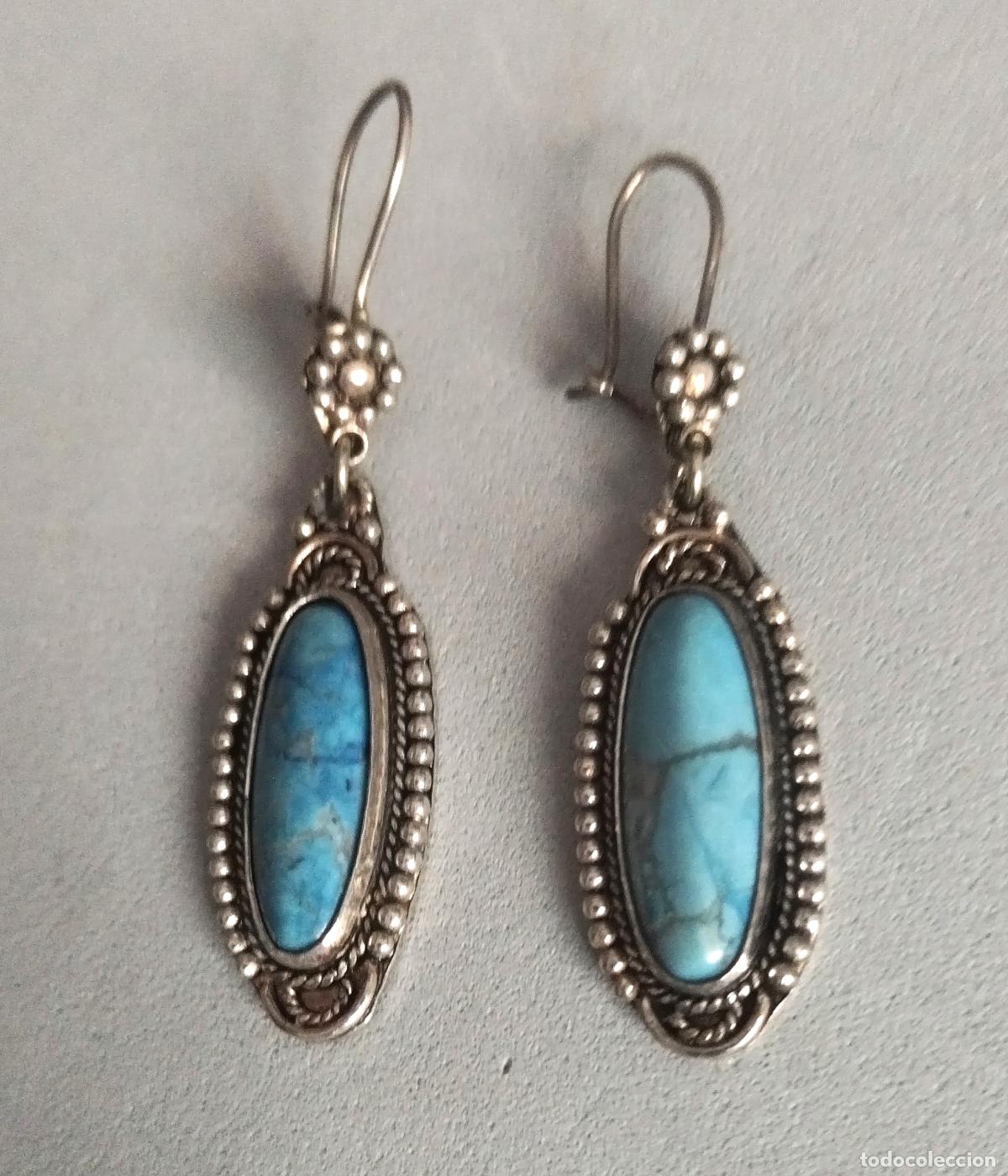 Joyeria: Pendientes largos de plata de ley contrastada, con piedra azul. - Foto 1