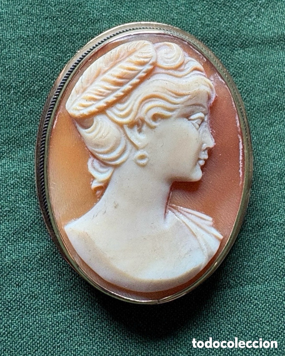 Joyeria: Broche de oro contrastado 18k y camafeo de n&aacute;car (A5)