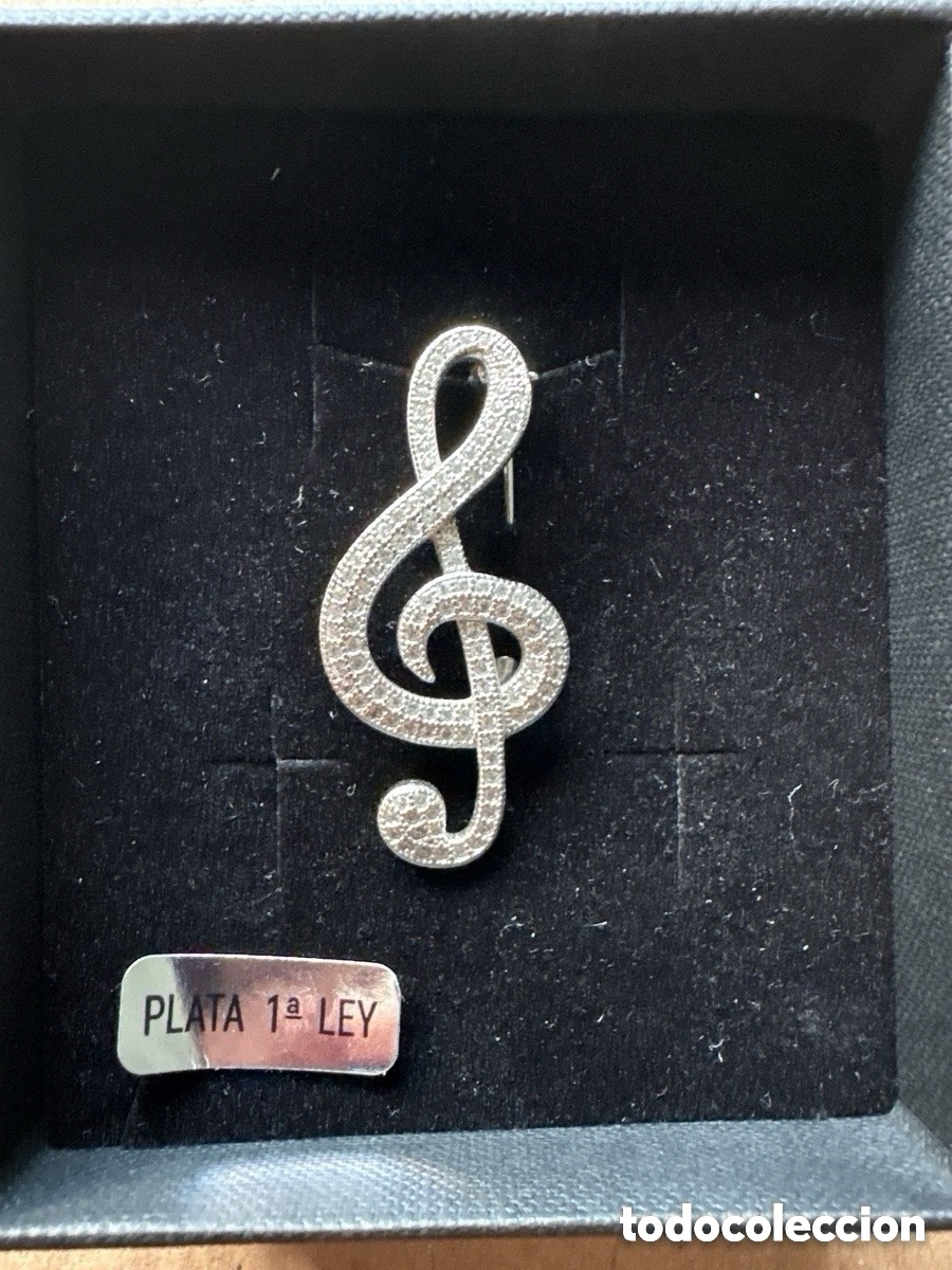 Gioielleria: Broche plata de ley y marcasitas, clave de sol, m&uacute;sica (A22)