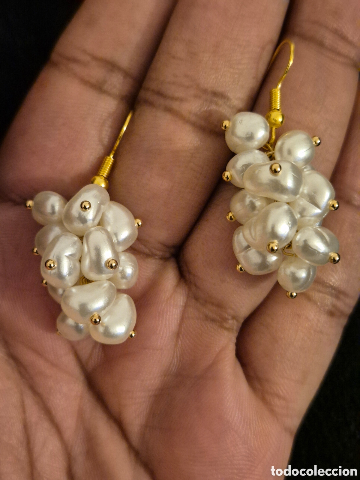 Joyeria: Pendientes artesanos dise&ntilde;o racimo de perlas barroca