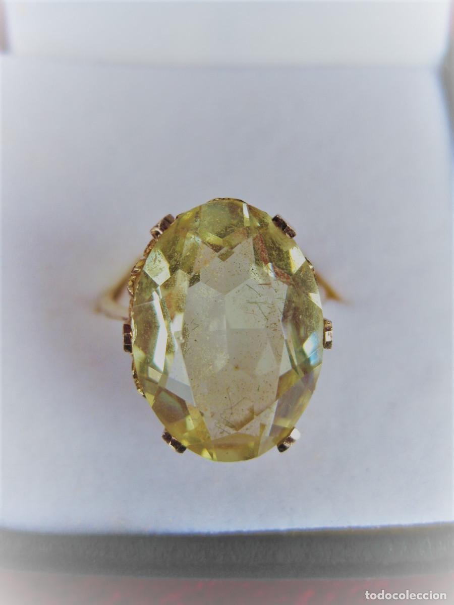Jewelry: ANILLO DE ORO DE 18 KLTS. CON PIEDRA SEMIPRECIOSA BISELADA AMARILLA - SIN ESTRENAR