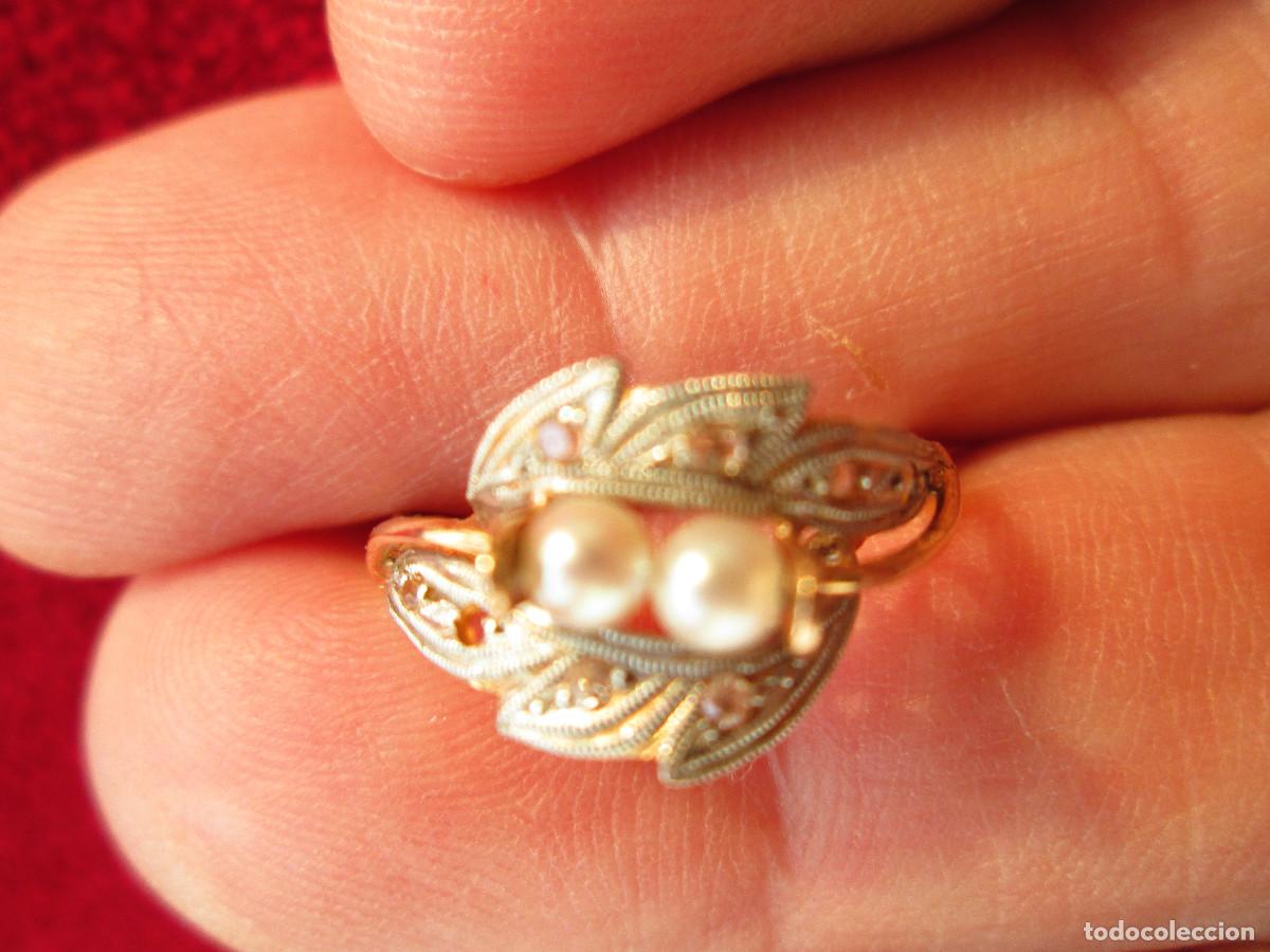 Schmuck: ANTIGUO ANILLO DE ORO DE 18 KLTS. BICOLOR CON CIRCONITAS Y DOS PERLITAS - SIN ESTRENAR -