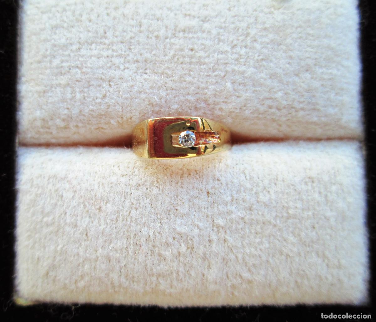 Schmuck: ANILLO DE ORO DE 18 KLTS. INFANTIL O PARA COLGAR DE CADENA - CON CIRCONITAS - SIN ESTRENAR