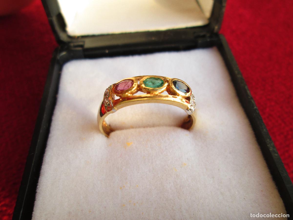 Jewelry: ANILLO DE ORO DE 18 KLTS. CON CIRCONITAS Y 3 PIEDRAS SEMIPRECIOSAS DE DISTINTOS COLORES - SIN ESTREN
