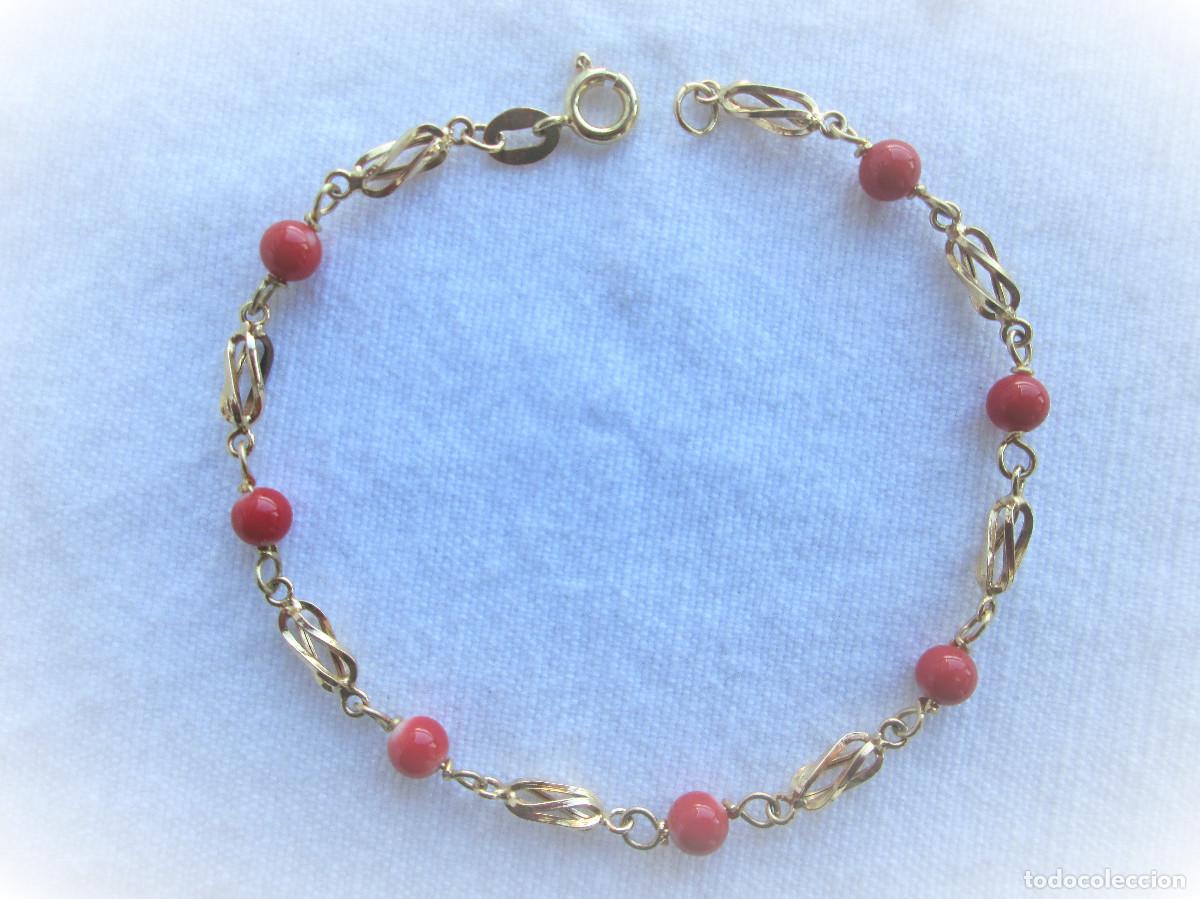 Gioielleria: PULSERA DE ORO 18 KLTS CON PERLAS ROJO CORAL - SIN ESTRENAR