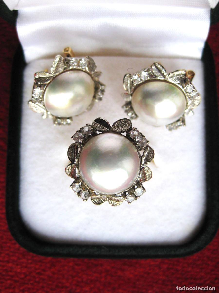 Joyeria: CONJUNTO PENDIENTES Y ANILLO ORO 18 K. DORADO Y BLANCO CON CIRCONITAS Y PERLAS- SIN ESTRENAR -