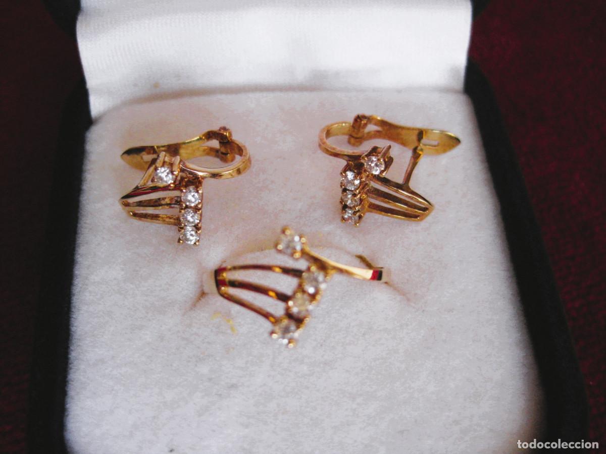 Joyeria: CONJUNTO PENDIENTES Y ANILLO ORO 18 K. Y CIRCONITAS - SIN ESTRENAR -