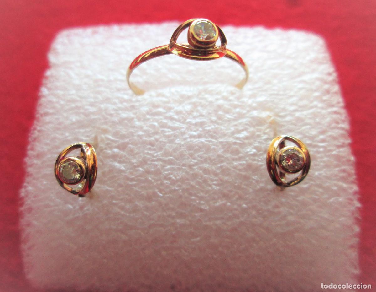 Joyeria: CONJUNTO PENDIENTES Y ANILLO ORO 18 K. Y CIRCONITAS - SIN ESTRENAR -