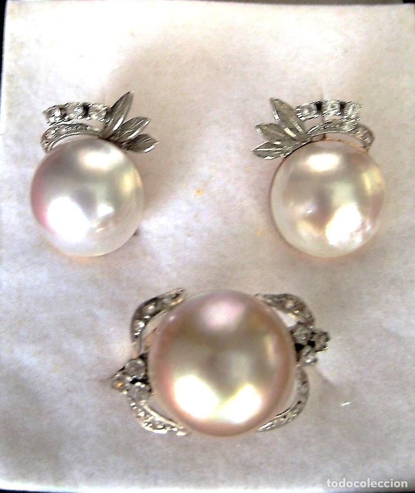 Gioielleria: CONJUNTO PENDIENTES Y ANILLO ORO DORADO Y BLANCO 18 K. PERLAS Y CIRCONITAS - SIN ESTRENAR -