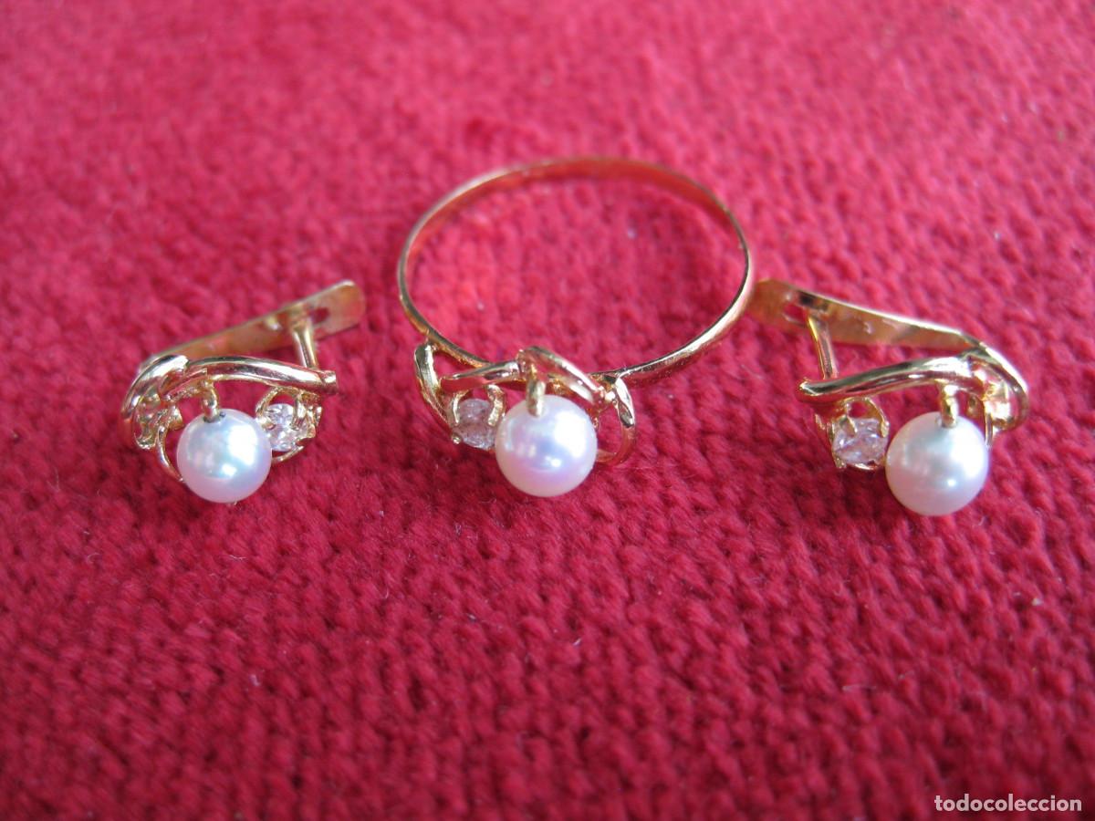 Gioielleria: CONJUNTO PENDIENTES Y ANILLO ORO 18 K. CON PERLAS Y CIRCONITAS - SIN ESTRENAR -
