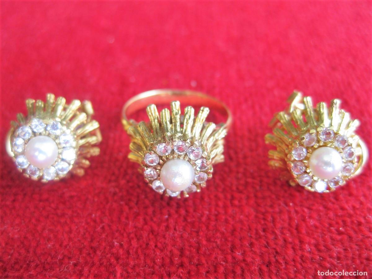 Gioielleria: CONJUNTO PENDIENTES Y ANILLO ORO 18 KLTS. CON CIRCONITAS Y PERLITAS - SIN ESTRENAR -