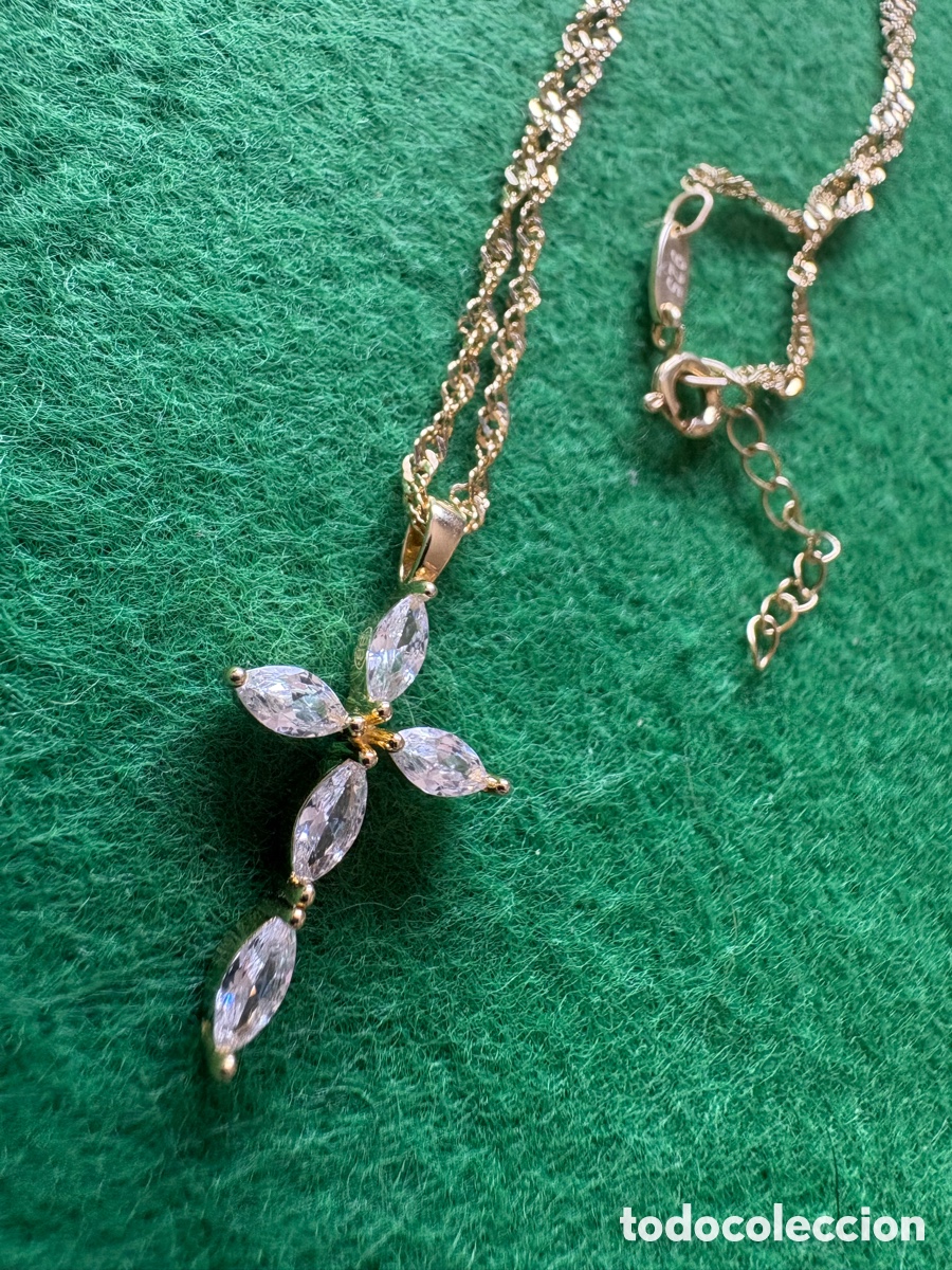 Joyeria: Cadena con cruz y piedras de plata de ley 925 dorada (A1)