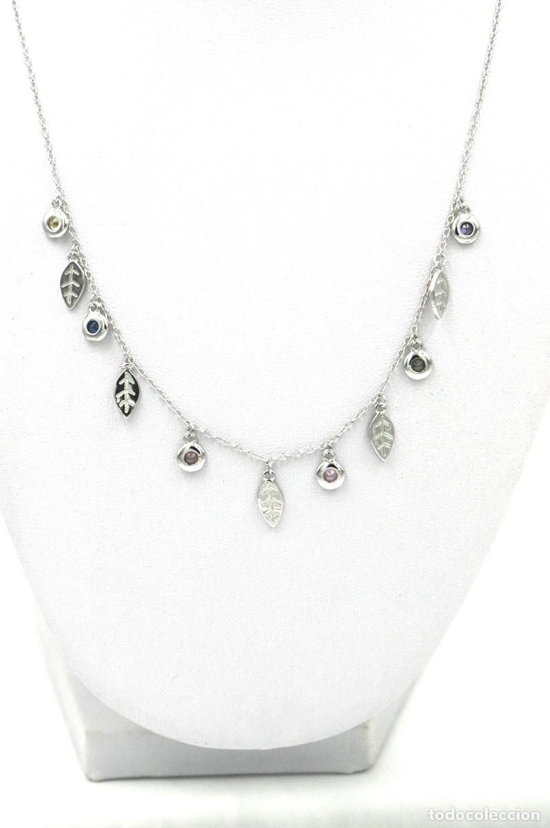 Joalharia: Gargantilla Plata 925 con dise&ntilde;o de hojas y circonitas de colores, 45cm