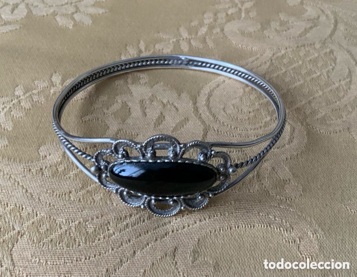 Joyeria: ANTIGUA PULSERA FILIGRANA DE PLATA Y AZABACHE