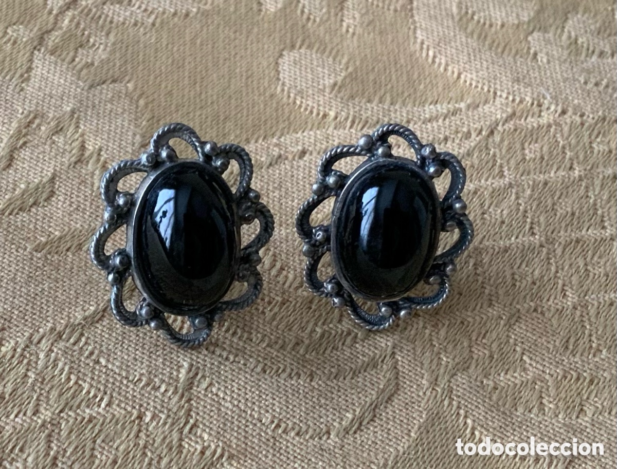 Joyeria: ANTIGUOS PENDIENTES DE PLATA Y AZABACHE CIERRE OMEGA - Foto 2