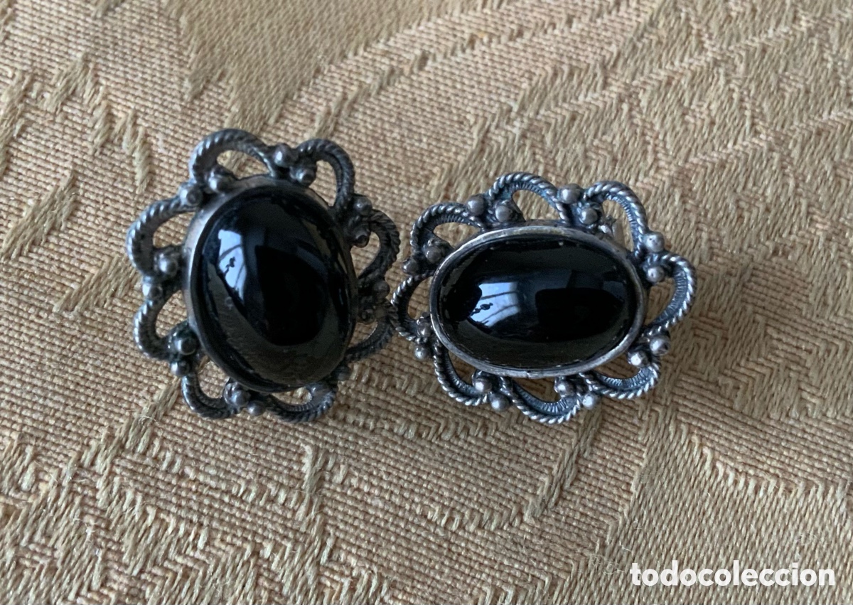 Joyeria: ANTIGUOS PENDIENTES DE PLATA Y AZABACHE CIERRE OMEGA - Foto 4
