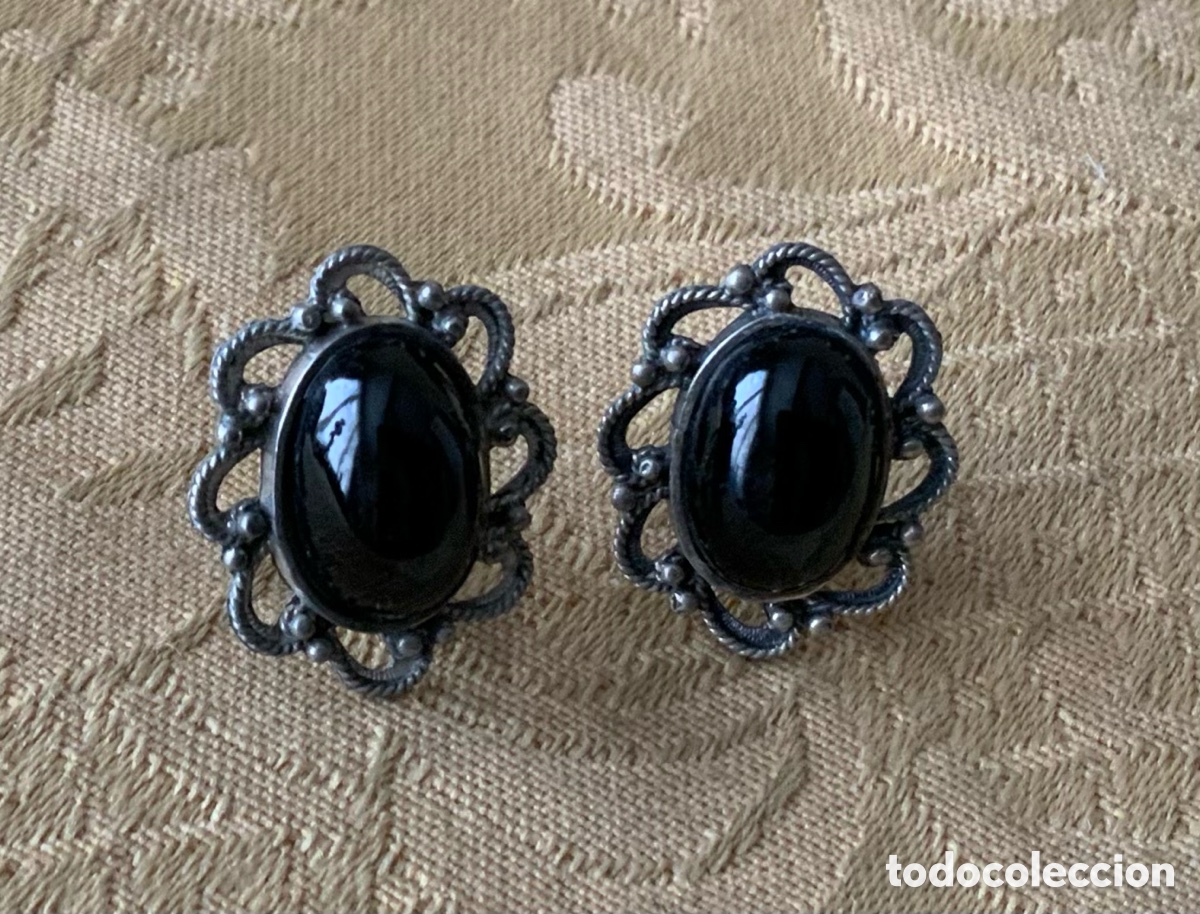 Joyeria: ANTIGUOS PENDIENTES DE PLATA Y AZABACHE CIERRE OMEGA - Foto 7