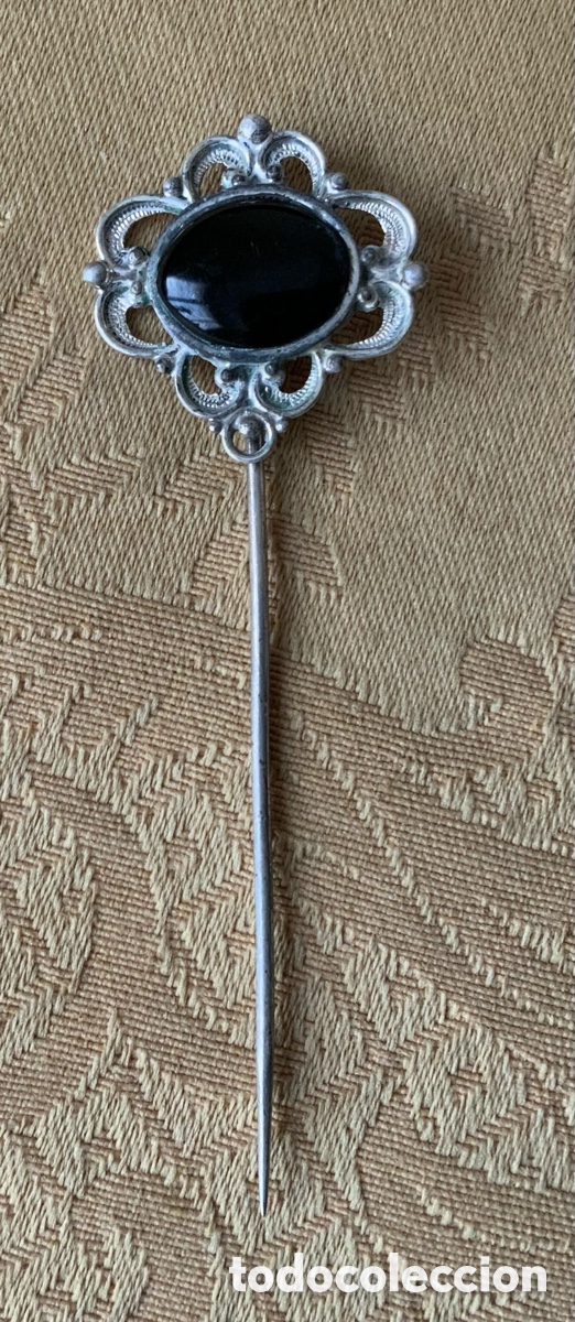 Joyeria: ANTIGUO BROCHE ALFILER PLATA Y AZABACHE - Foto 2