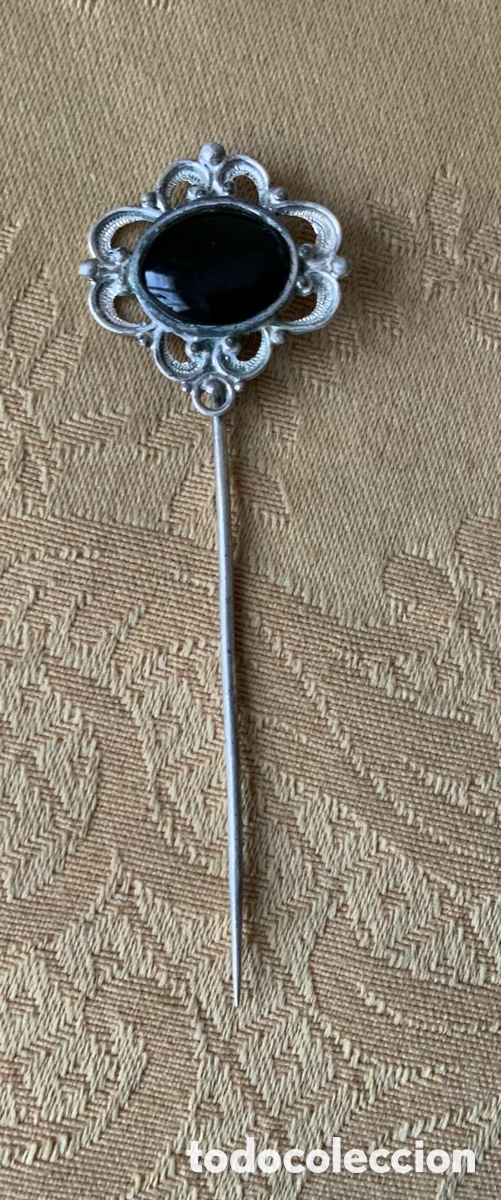 Joyeria: ANTIGUO BROCHE ALFILER PLATA Y AZABACHE - Foto 3