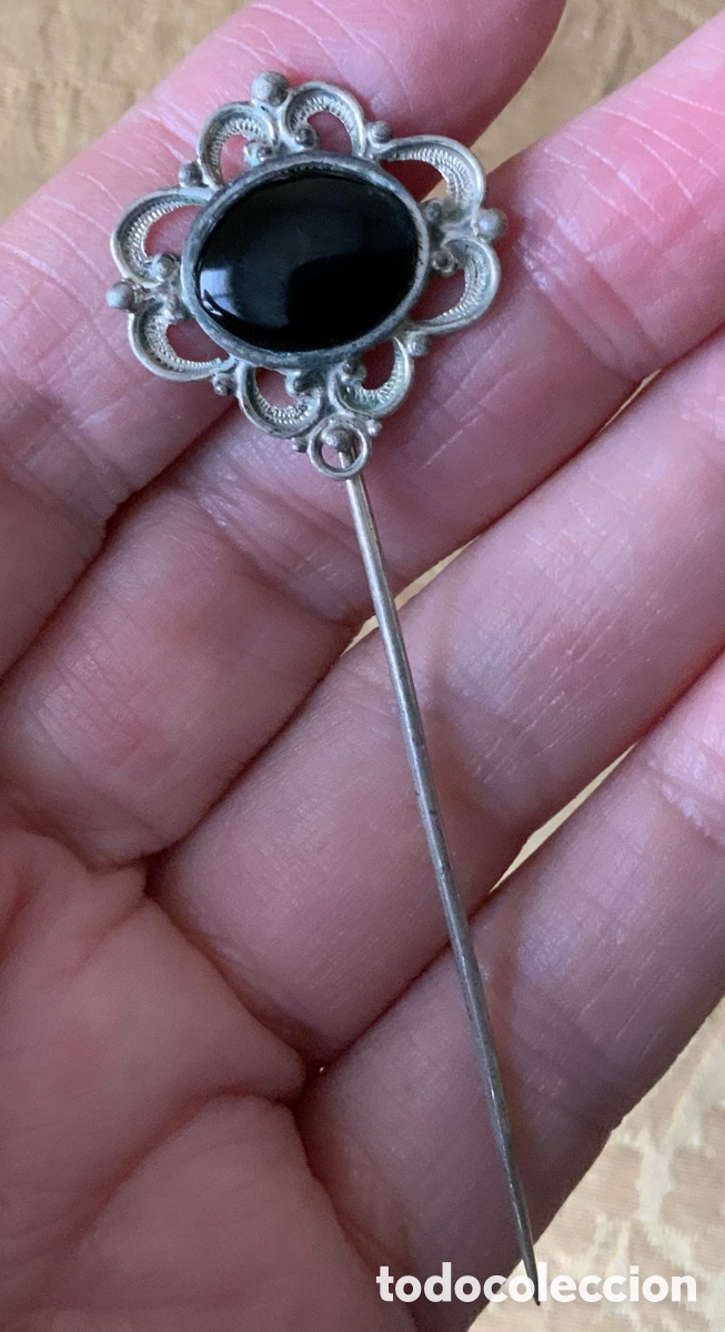 Joyeria: ANTIGUO BROCHE ALFILER PLATA Y AZABACHE - Foto 7