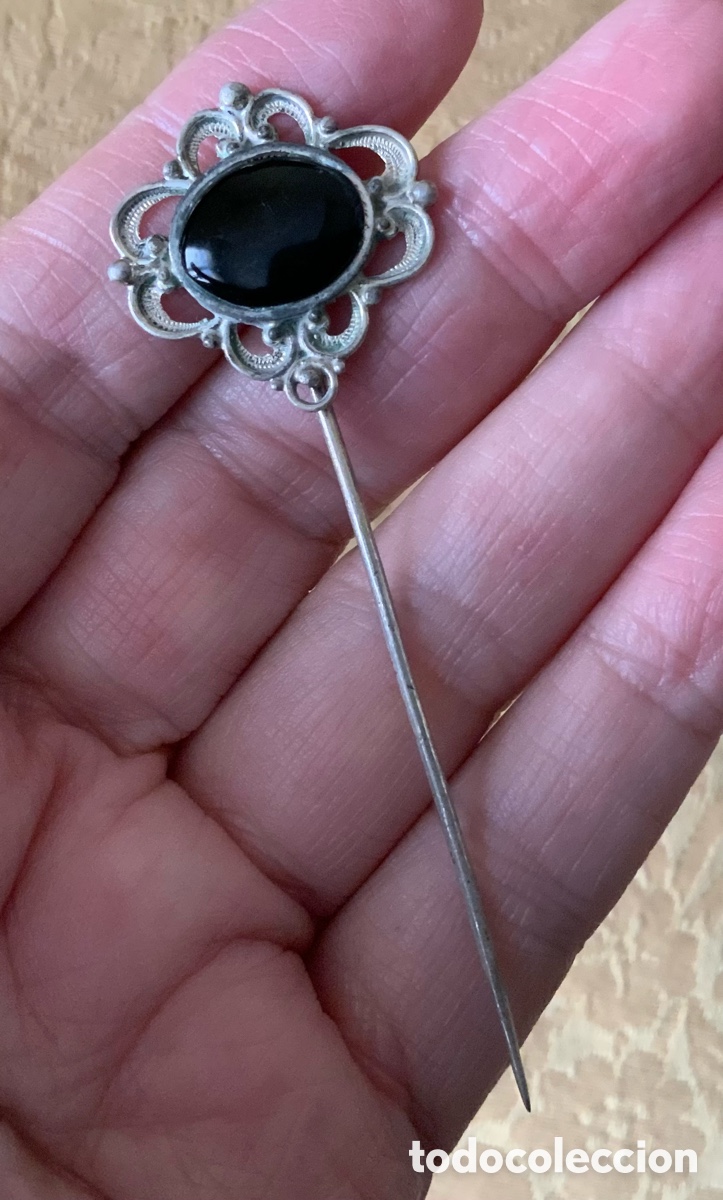 Joyeria: ANTIGUO BROCHE ALFILER PLATA Y AZABACHE - Foto 8
