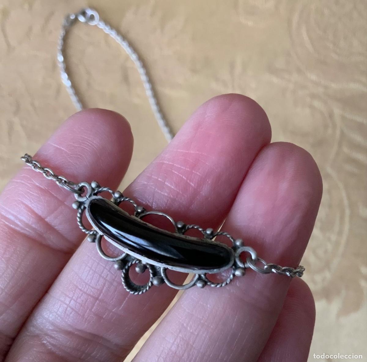Joyeria: ANTIGUO COLGANTE CON CADENA, PLATA Y AZABACHE - Foto 3
