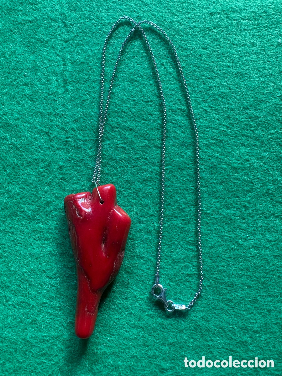 Joyeria: Cadena de plata y coral rojo antiguo a&ntilde;os 60