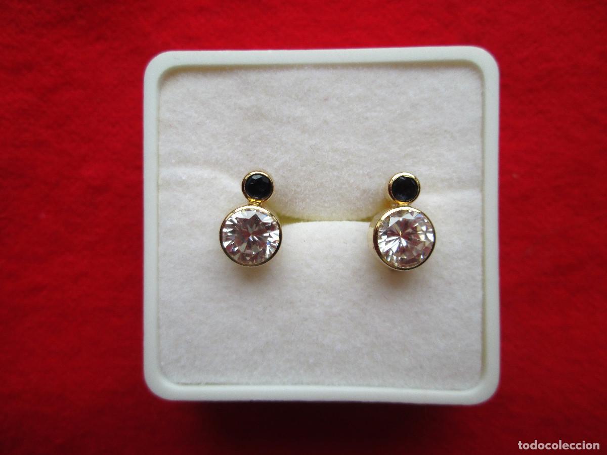 Gioielleria: PENDIENTES DE ORO DE 18 KLTS. CON CIRCONITAS Y PIEDRAS SEMIPRECIOSAS NEGRAS - CIERRE CATALAN - SIN E