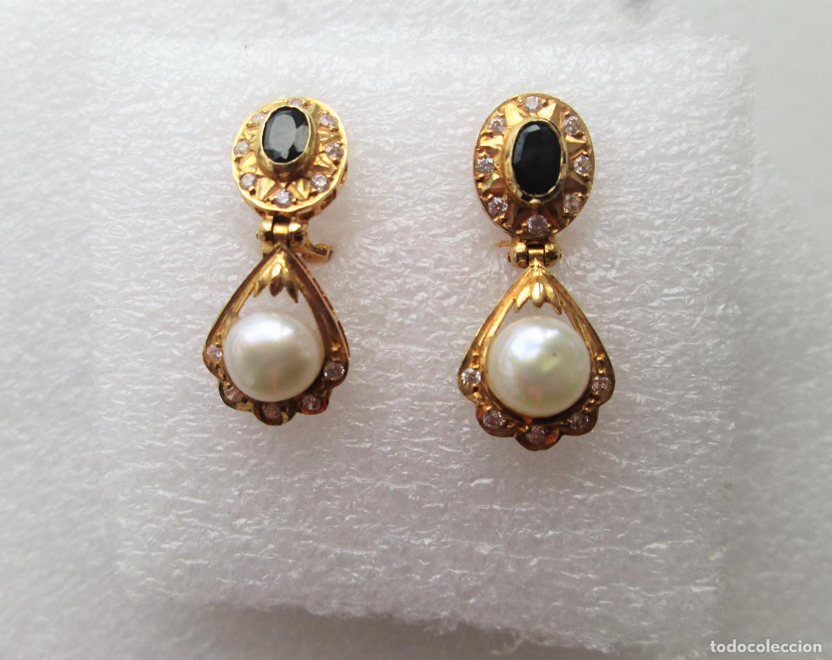Joaillerie: PENDIENTES DE ORO DE 18 KLTS. CON PERLA, PIEDRA SEMIPRECIOSA NEGRA Y CIRCONITAS - SIN ESTRENAR