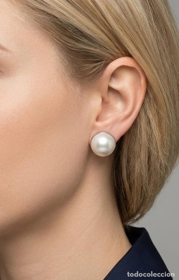 Gioielleria: Pendientes de Oro Blanco 18k (750) con Perlas Tipo Bot&oacute;n de 16 mm - Alta Joyer&iacute;a