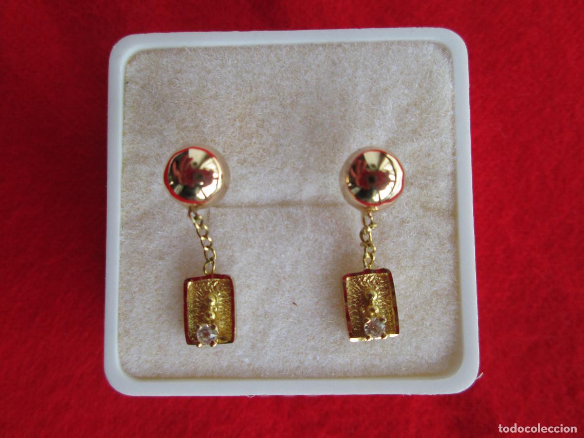 Schmuck: PENDIENTES DE ORO DE 18 KLTS. CON CIRCONITA Y CADENITA - CIERRE PRESION - SIN ESTRENAR