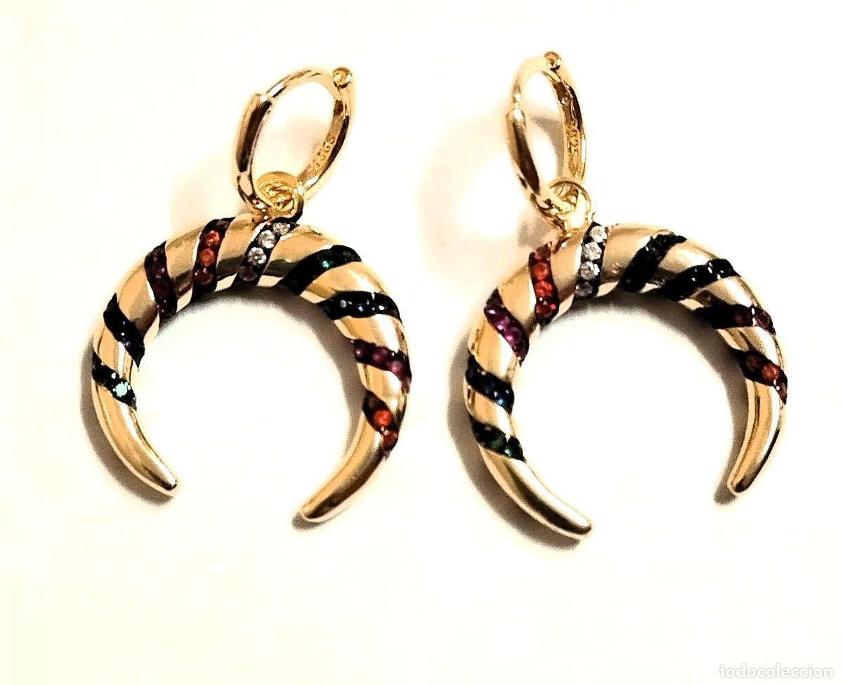 Joaillerie: Pendientes aro Plata 925 dorada, dise&ntilde;o media luna, alta calidad