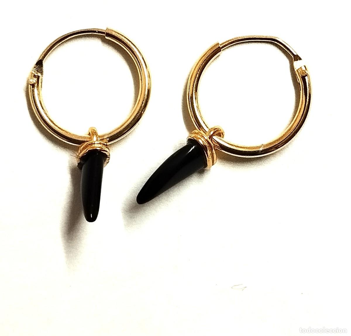 Joyeria: Pendientes aro Plata 925 dorada, con colmillo de &oacute;nix