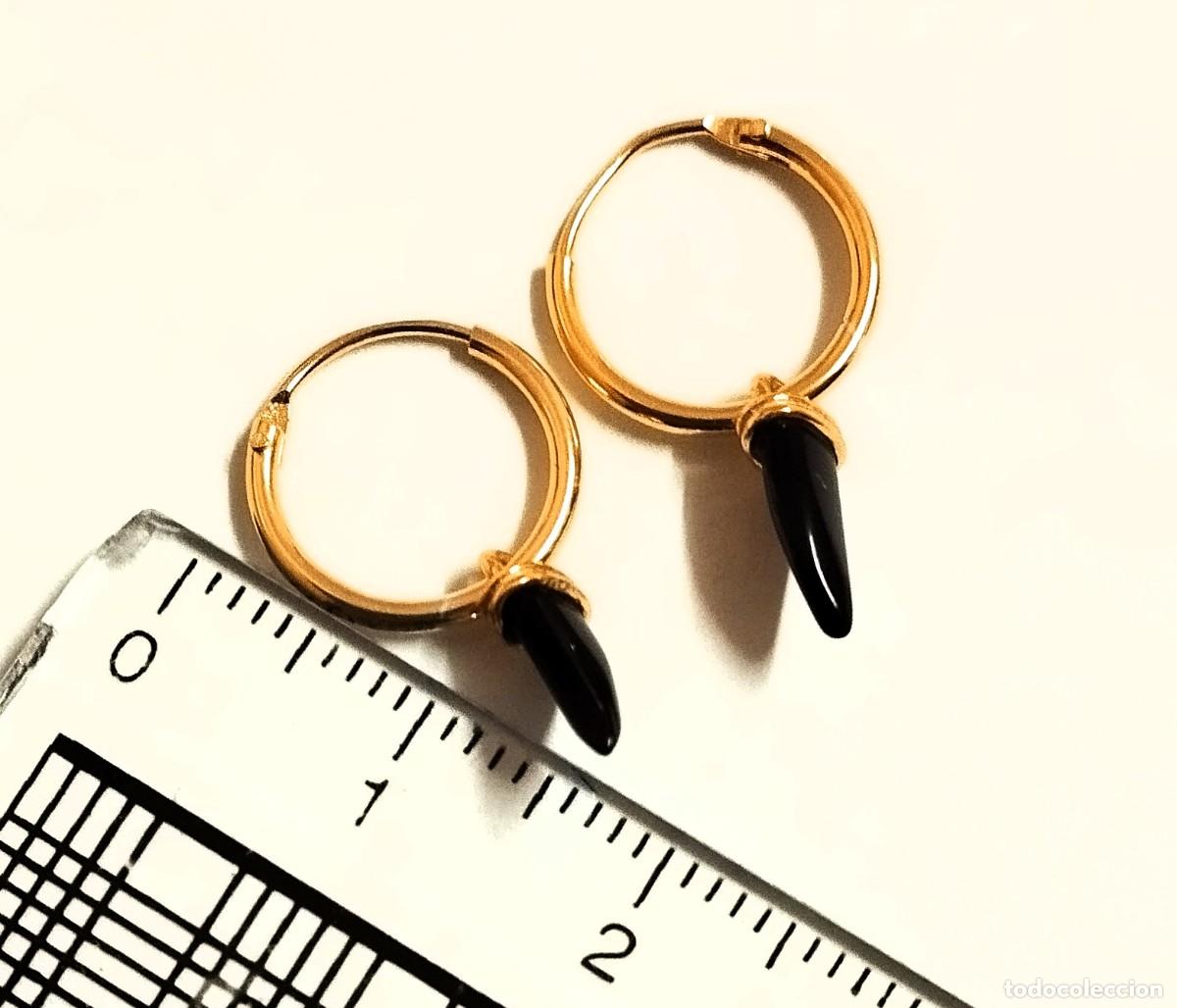 Joyeria: Pendientes aro Plata 925 dorada, con colmillo de &oacute;nix - Foto 2
