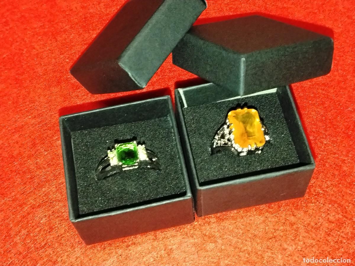 Joyeria: PRECIOSO CONJUNTO DE 2 ANILLOS,ACERO INOX Y CIRCONITA VERDE ESMERALDA GRANDES DISE&Ntilde;ADORES-N&ordm; 13 Y 18